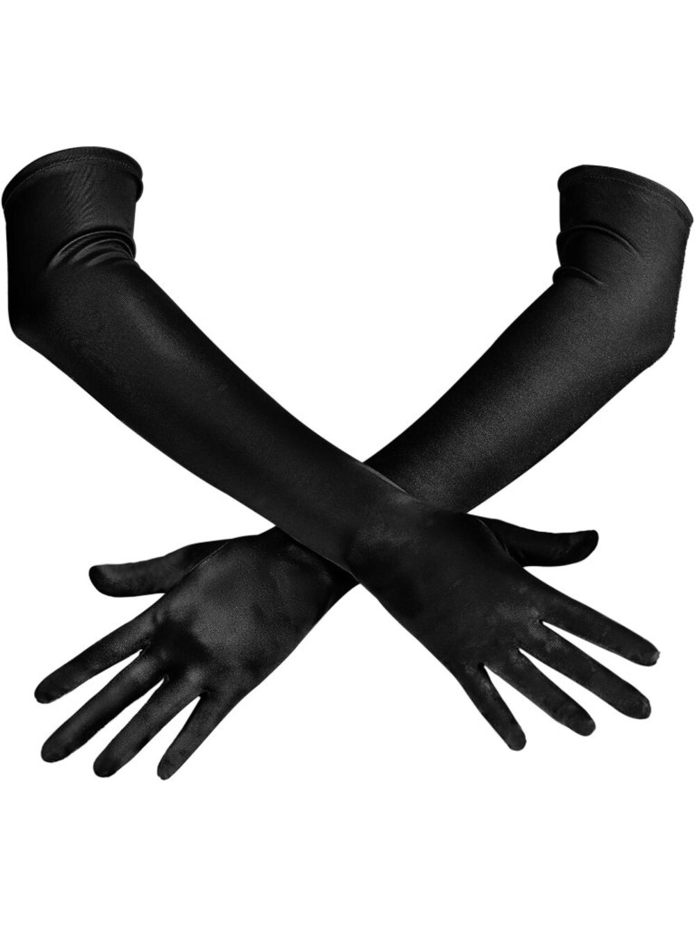 Women Black Silk Stretchy 1920s Elbow Length Long Opera Party Satin Gloves